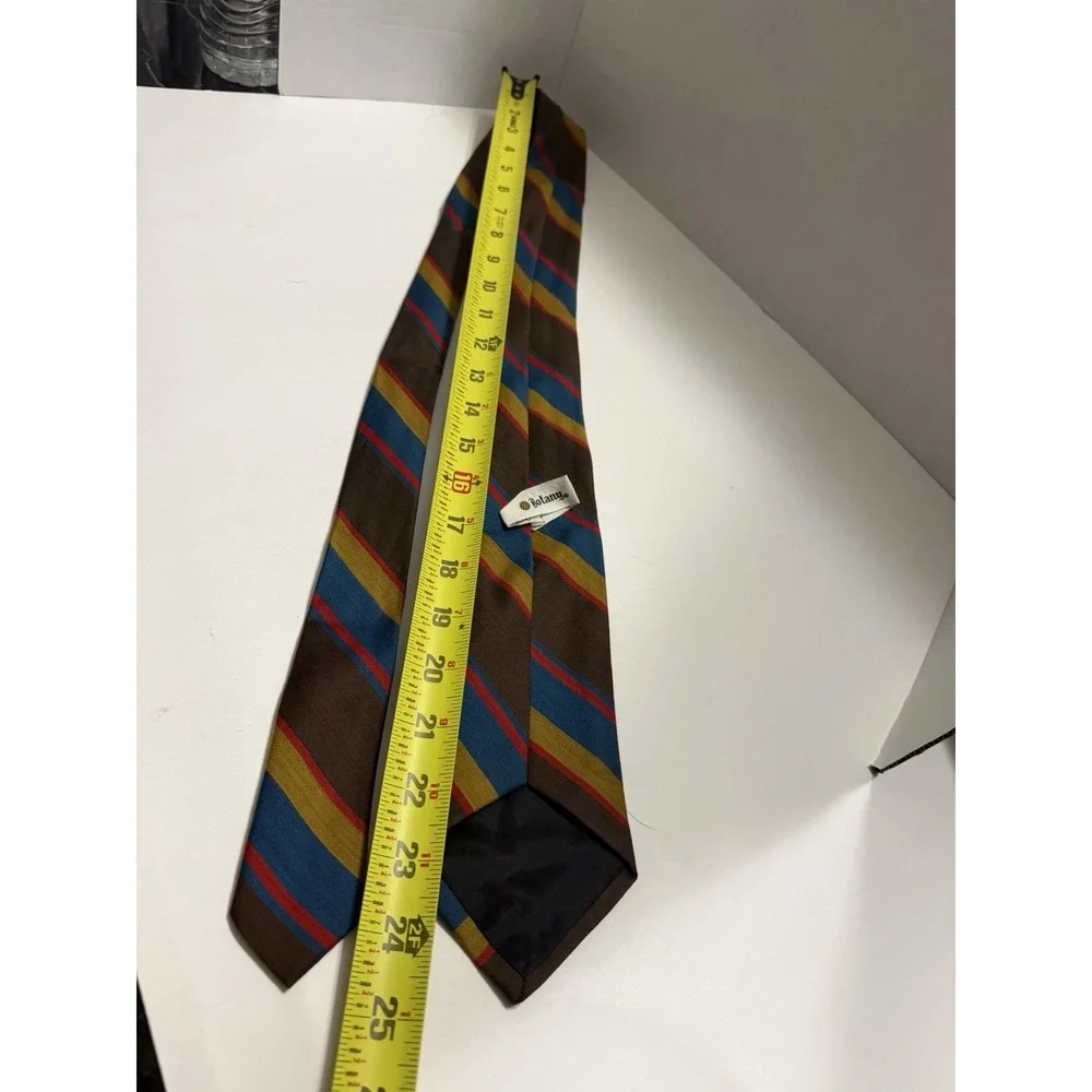 Botany Vintage Mens Tie Brown Blue Gold Red Striped Regimental Silk Blend 53x3.5